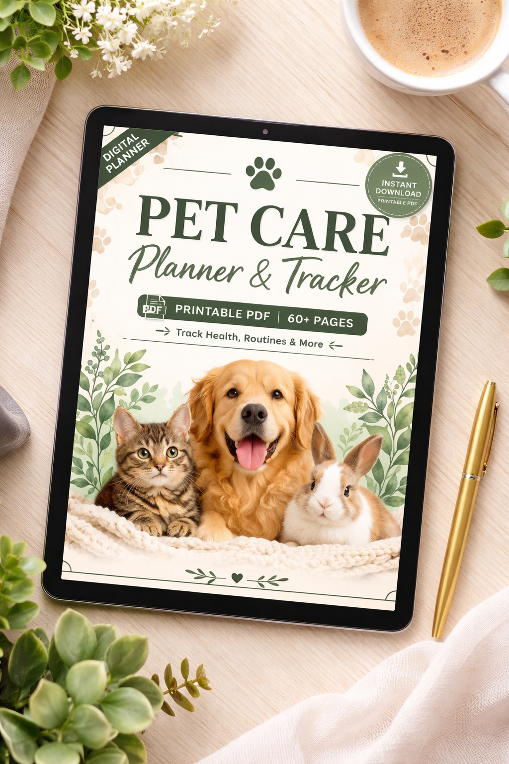 Printable Pet Care Planner Bundle (60+ Pages) Printable PDF Tracker for Dogs, Cats & More