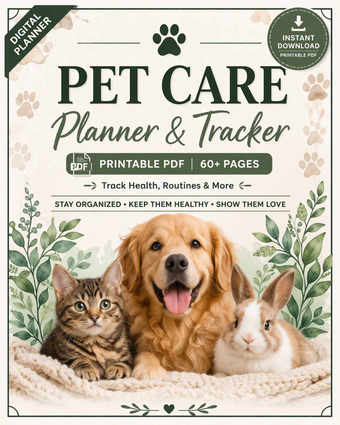 Printable Pet Care Planner Bundle (60+ Pages) Printable PDF Tracker for  Dogs, Cats & More